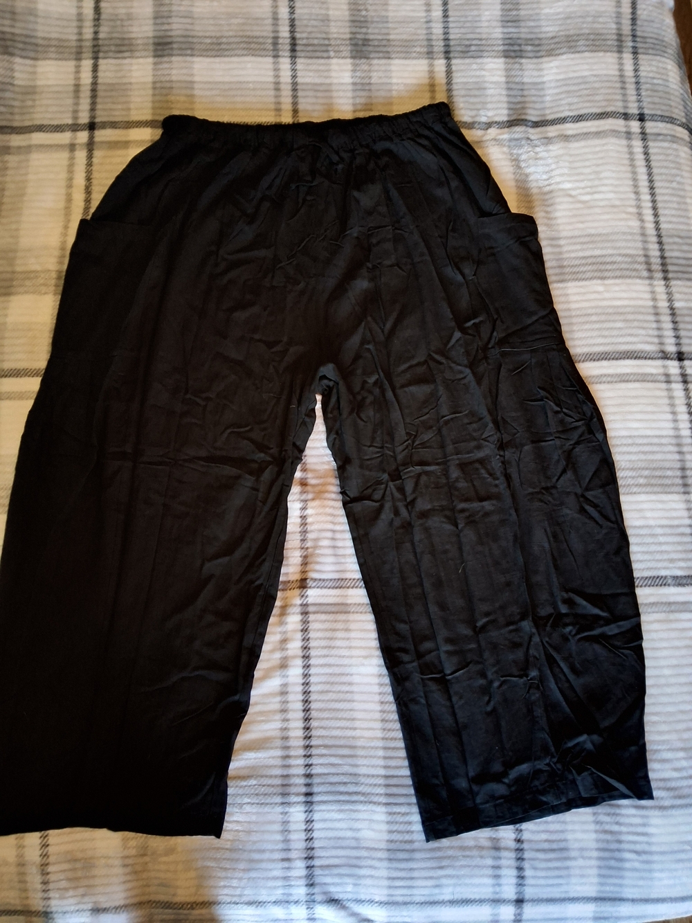 TARSE Black Elastic Waist Wide-Leg Pants
